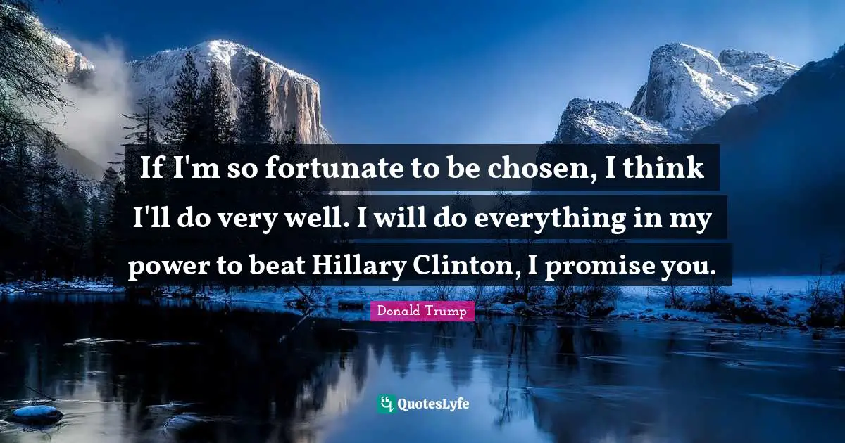 If I'm so fortunate to be chosen, I think I'll do very well. I will do everything in my power to beat Hillary Clinton, I promise you.