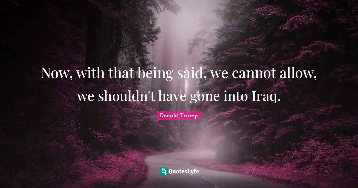 Now, with that being said, we cannot allow, we shouldn't have gone into Iraq.