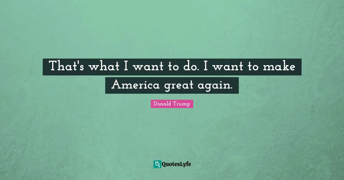 That's what I want to do. I want to make America great again.