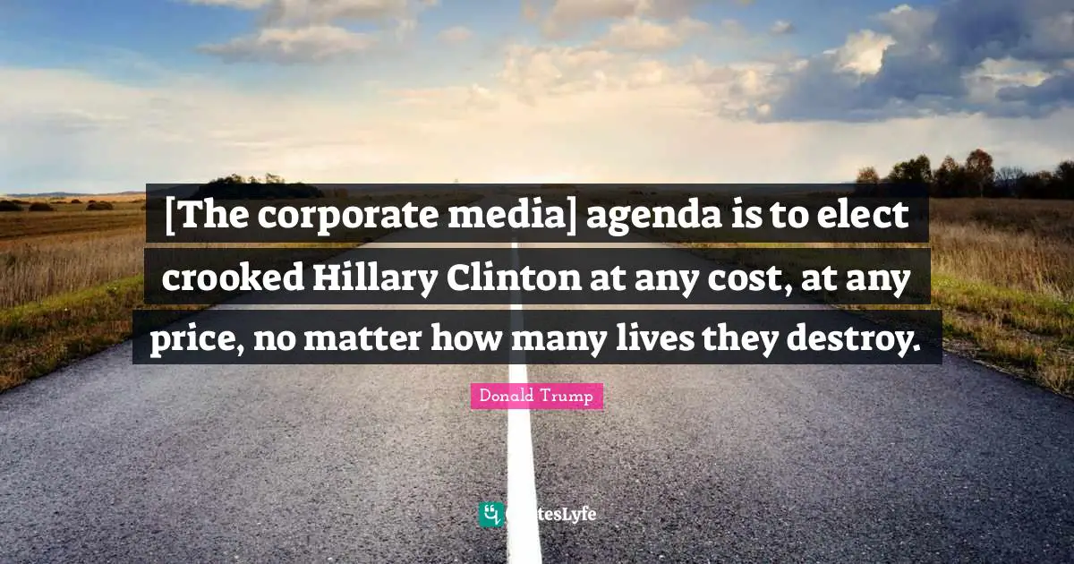 [The corporate media] agenda is to elect crooked Hillary Clinton at any cost, at any price, no matter how many lives they destroy.