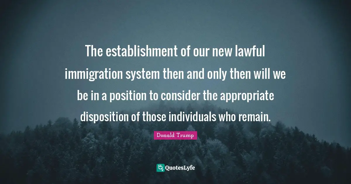 The establishment of our new lawful immigration system then and only then will we be in a position to consider the appropriate disposition of those individuals who remain.