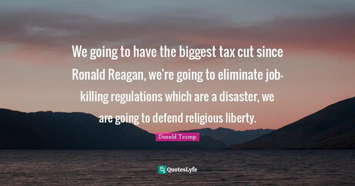 We going to have the biggest tax cut since Ronald Reagan, we're going to eliminate job-killing regulations which are a disaster, we are going to defend religious liberty.