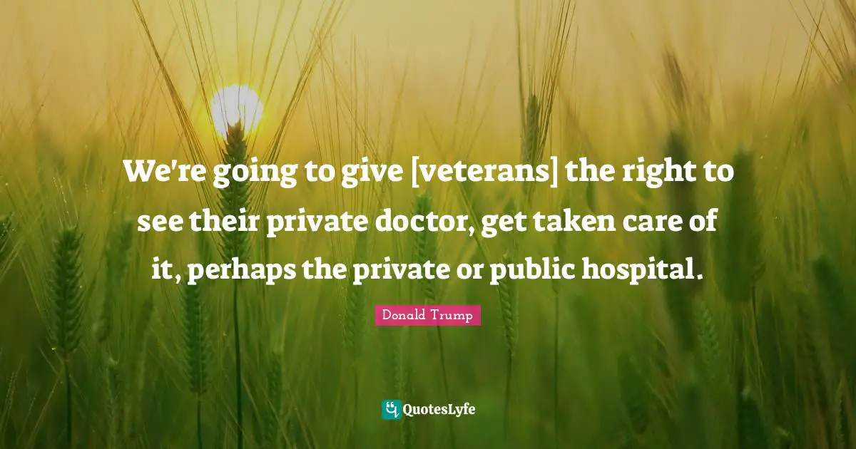 We're going to give [veterans] the right to see their private doctor, get taken care of it, perhaps the private or public hospital.