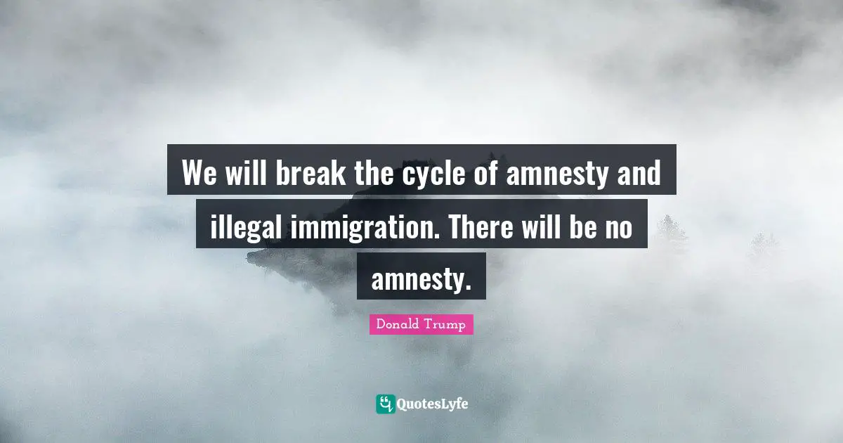 We will break the cycle of amnesty and illegal immigration. There will be no amnesty.