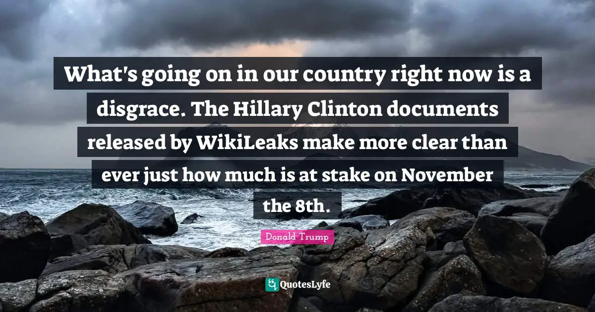 What's going on in our country right now is a disgrace. The Hillary Clinton documents released by WikiLeaks make more clear than ever just how much is at stake on November the 8th.