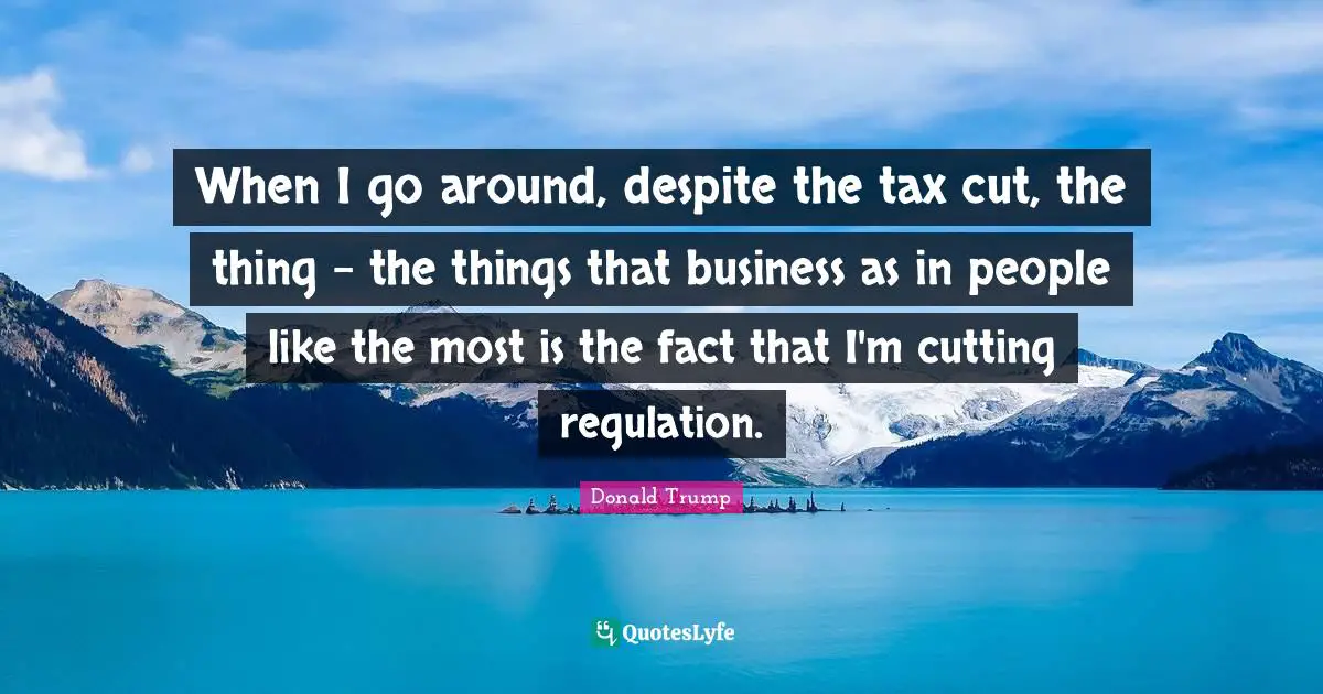 When I go around, despite the tax cut, the thing - the things that business as in people like the most is the fact that I'm cutting regulation.