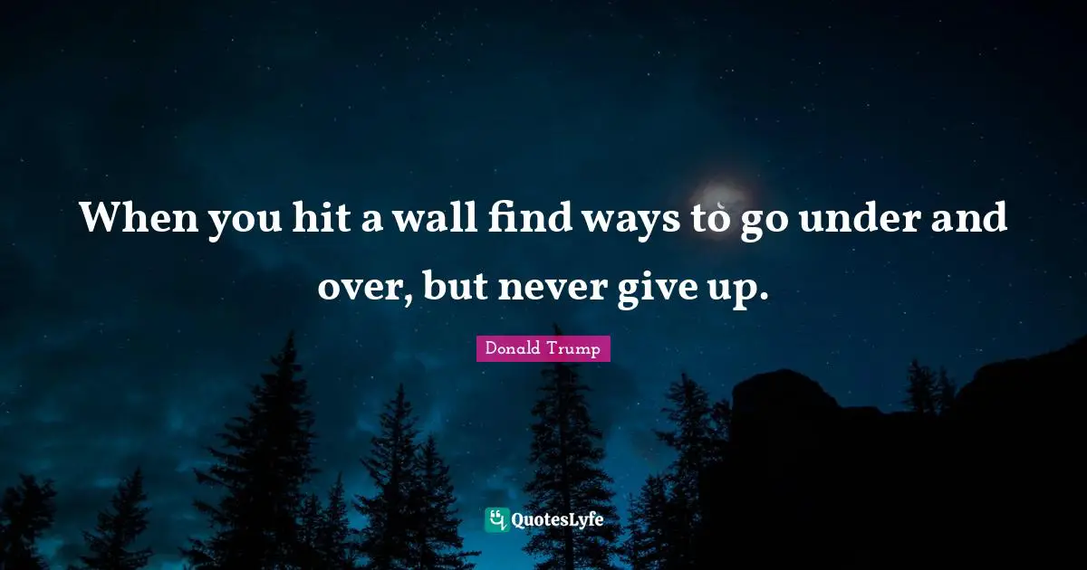 When you hit a wall find ways to go under and over, but never give up.