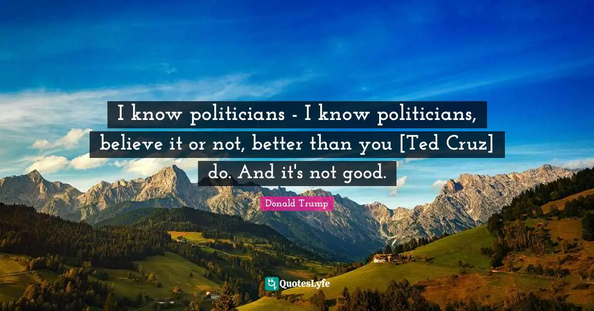 I know politicians - I know politicians, believe it or not, better than you [Ted Cruz] do. And it's not good.