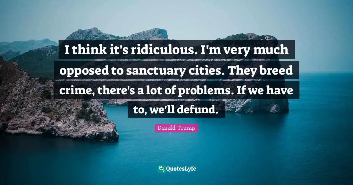 I think it's ridiculous. I'm very much opposed to sanctuary cities. They breed crime, there's a lot of problems. If we have to, we'll defund.