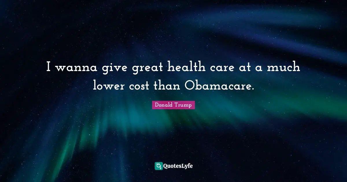 I wanna give great health care at a much lower cost than Obamacare.