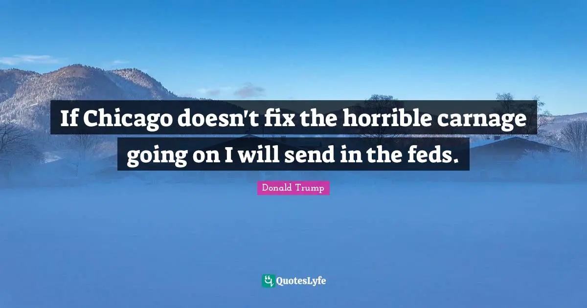 If Chicago doesn't fix the horrible carnage going on I will send in the feds.