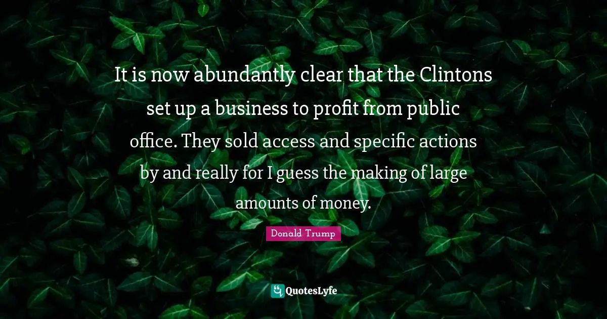 It is now abundantly clear that the Clintons set up a business to profit from public office. They sold access and specific actions by and really for I guess the making of large amounts of money.