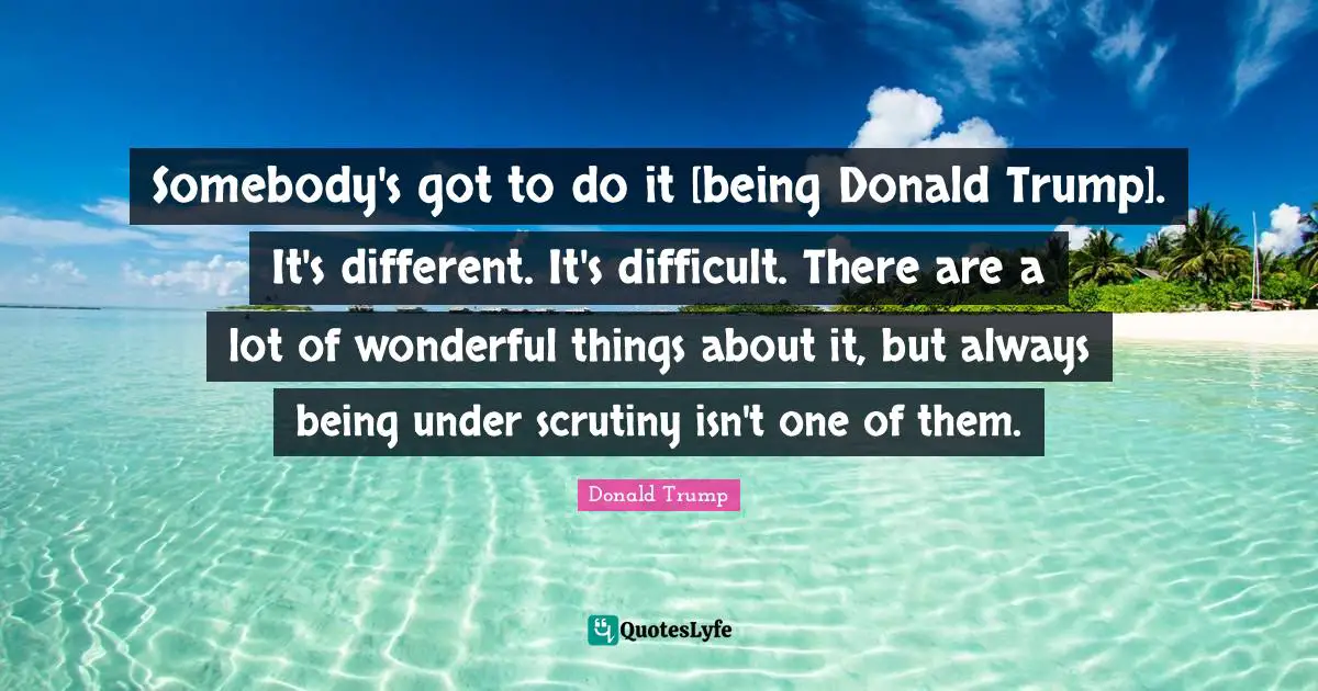 Somebody's got to do it [being Donald Trump]. It's different. It's difficult. There are a lot of wonderful things about it, but always being under scrutiny isn't one of them.