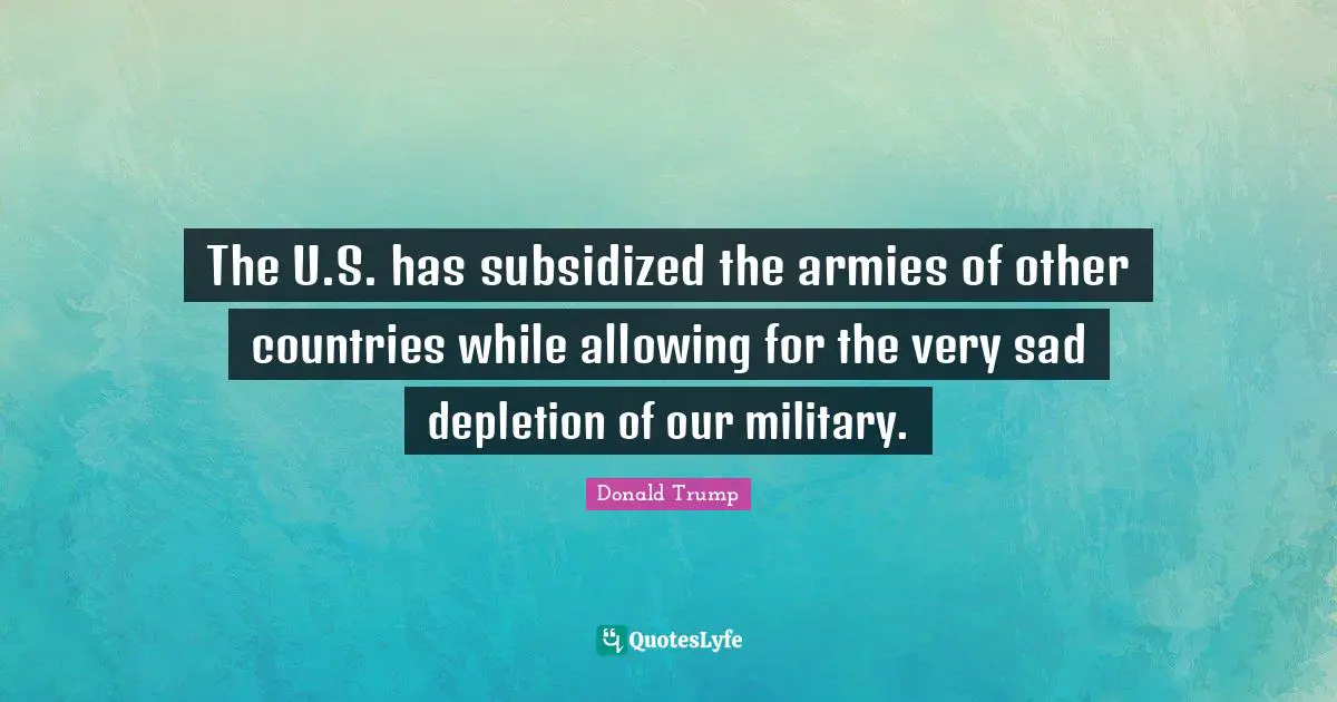 The U.S. has subsidized the armies of other countries while allowing for the very sad depletion of our military.