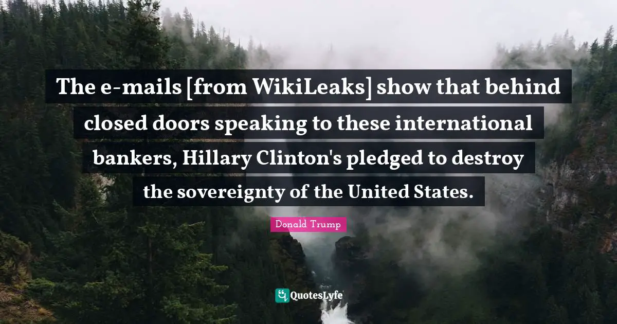 The e-mails [from WikiLeaks] show that behind closed doors speaking to these international bankers, Hillary Clinton's pledged to destroy the sovereignty of the United States.