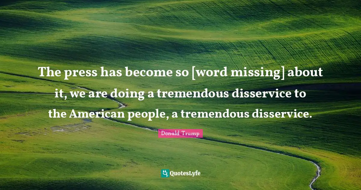 The press has become so [word missing] about it, we are doing a tremendous disservice to the American people, a tremendous disservice.