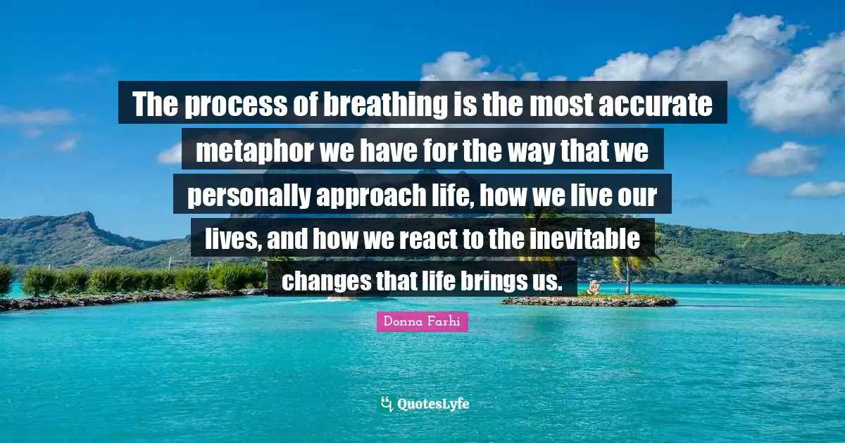 Donna Farhi Quotes: "The process of breathing is the most accurate metaphor we have for the way that we personally approach life, how we live our lives, and how we react to the inevitable changes that life brings us."