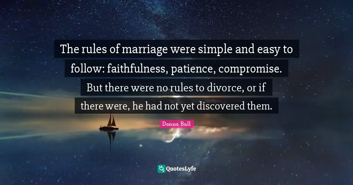 The rules of marriage were simple and easy to follow: faithfulness, patience, compromise. But there were no rules to divorce, or if there were, he had not yet discovered them.