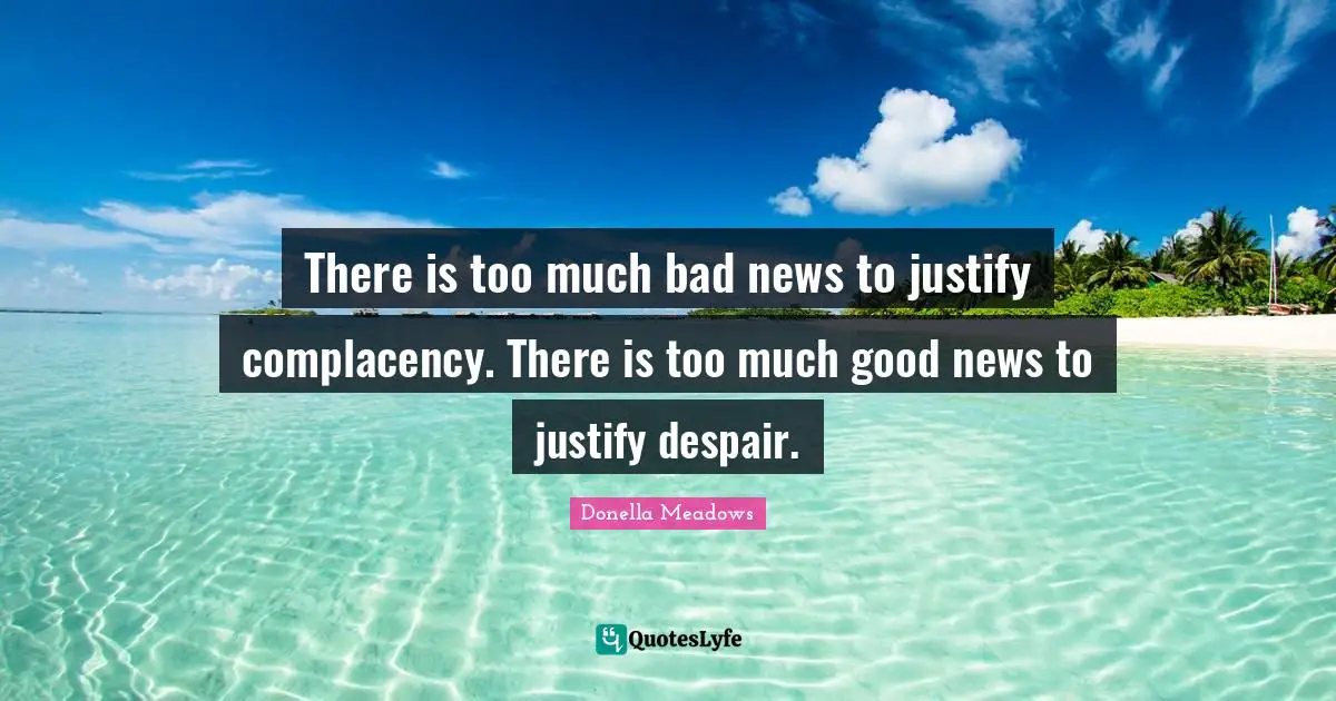 There is too much bad news to justify complacency. There is too much good news to justify despair.