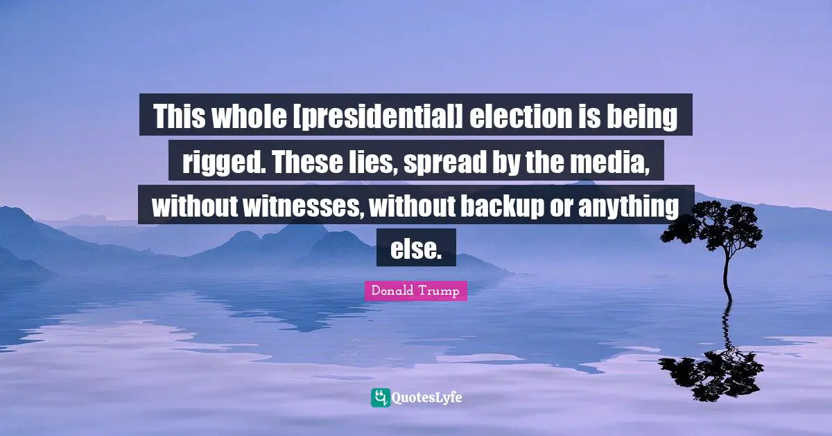 This whole [presidential] election is being rigged. These lies, spread by the media, without witnesses, without backup or anything else.