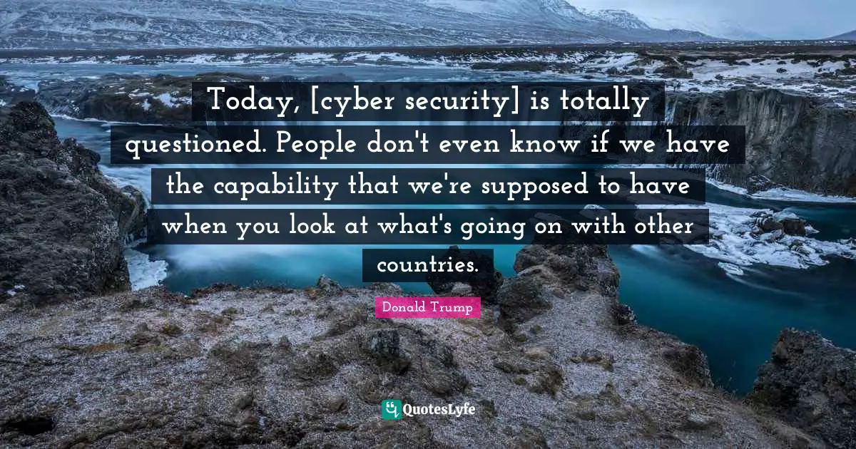 Today, [cyber security] is totally questioned. People don't even know if we have the capability that we're supposed to have when you look at what's going on with other countries.