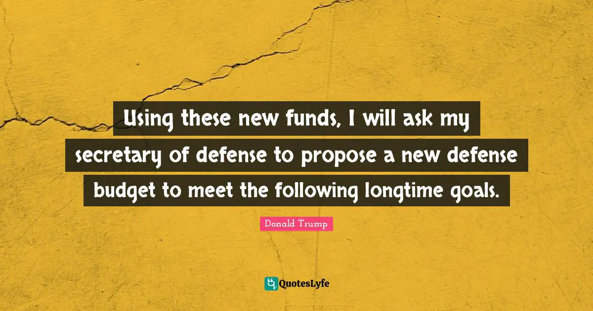 Using these new funds, I will ask my secretary of defense to propose a new defense budget to meet the following longtime goals.