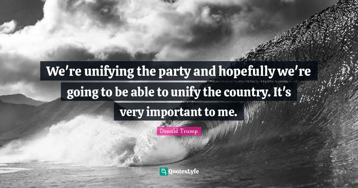 We're unifying the party and hopefully we're going to be able to unify the country. It's very important to me.