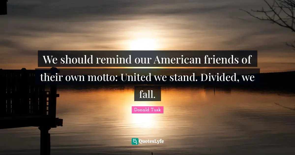 We should remind our American friends of their own motto: United we stand. Divided, we fall.