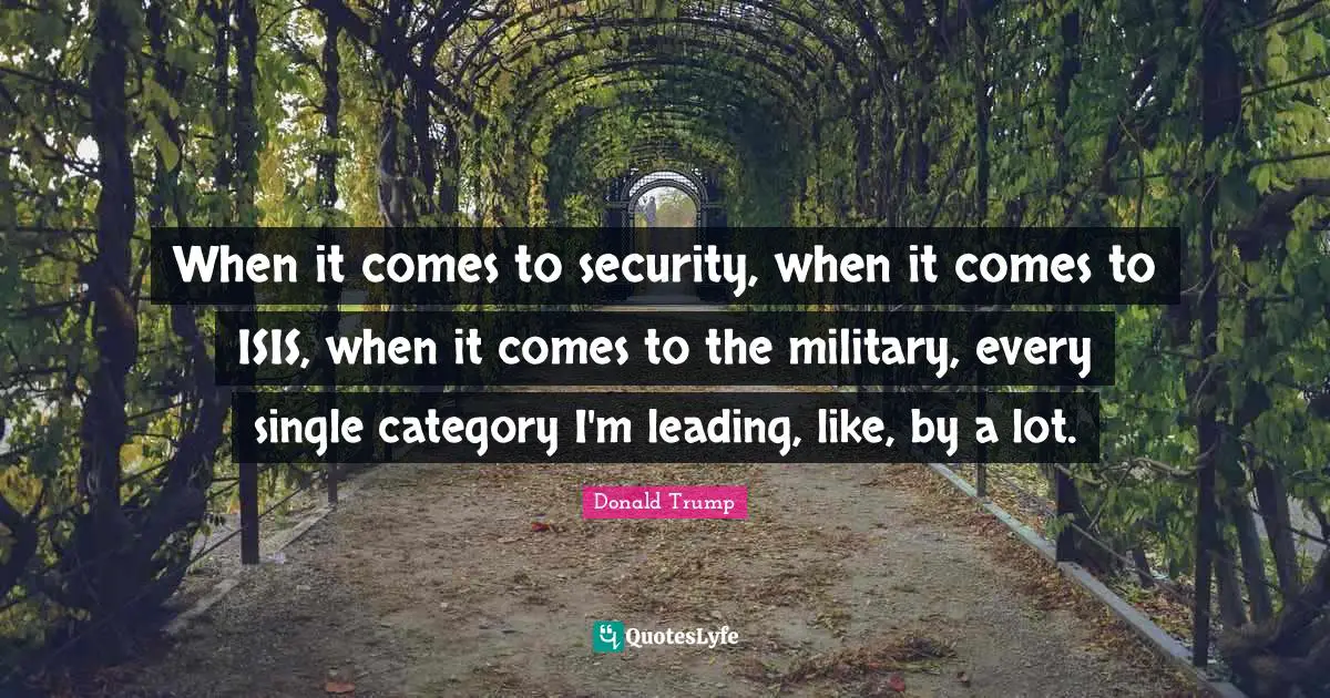 When it comes to security, when it comes to ISIS, when it comes to the military, every single category I'm leading, like, by a lot.