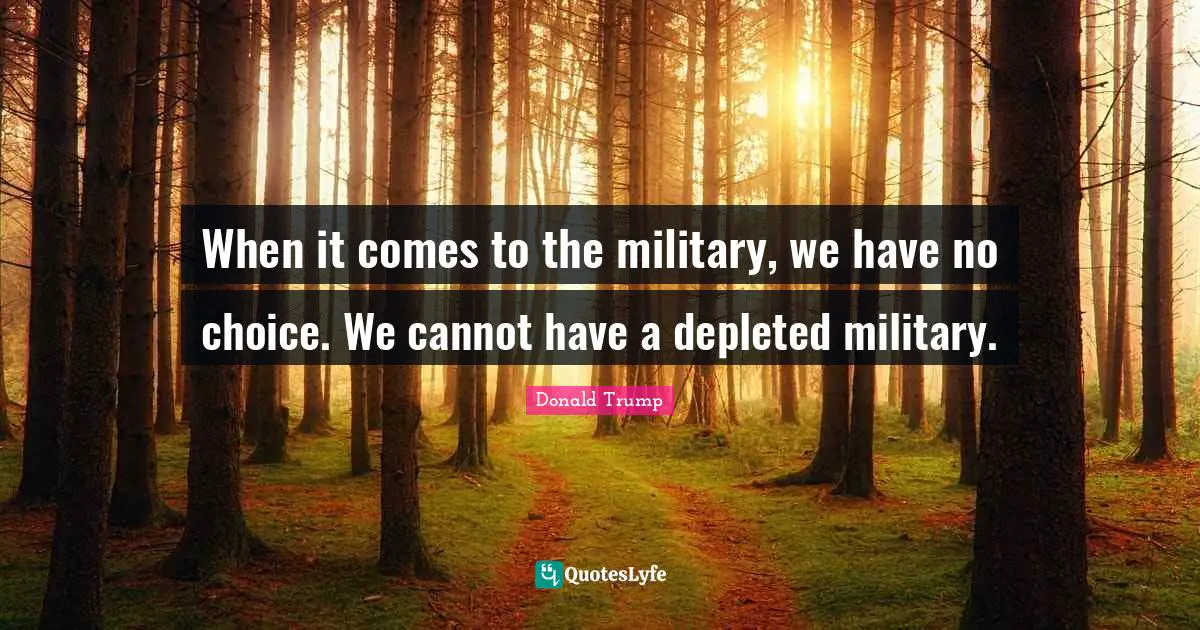 When it comes to the military, we have no choice. We cannot have a depleted military.