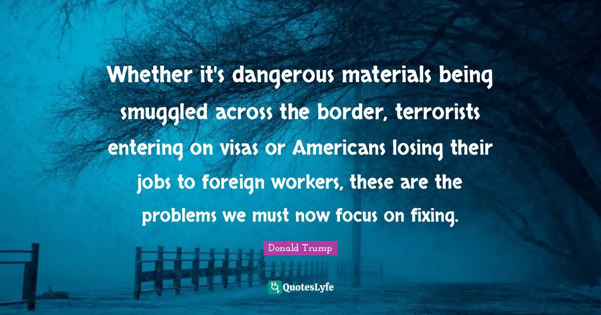 Whether it's dangerous materials being smuggled across the border, terrorists entering on visas or Americans losing their jobs to foreign workers, these are the problems we must now focus on fixing.