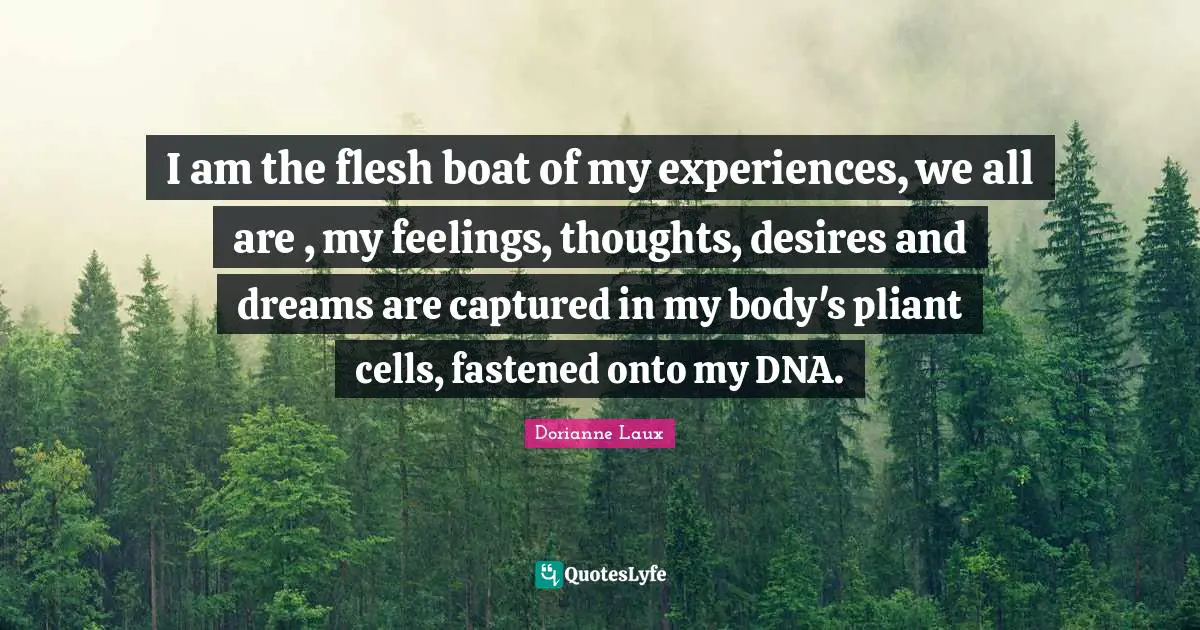 I am the flesh boat of my experiences, we all are , my feelings, thoughts, desires and dreams are captured in my body's pliant cells, fastened onto my DNA.