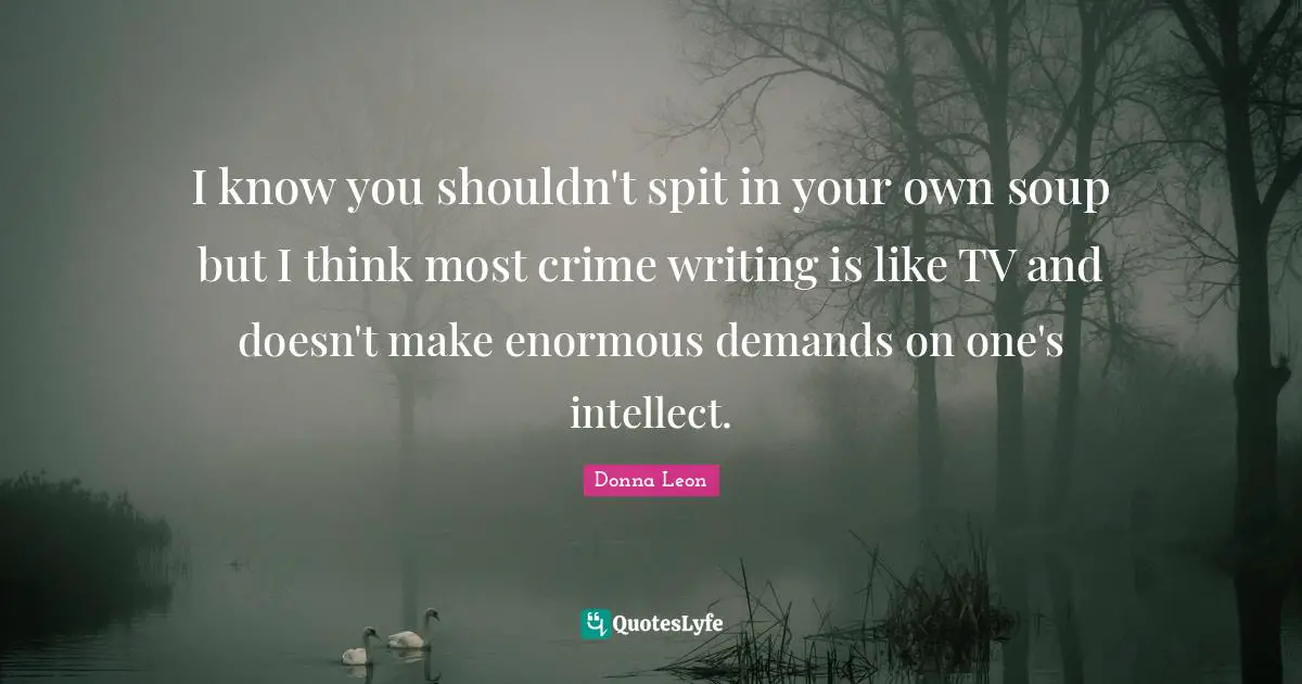 I know you shouldn't spit in your own soup but I think most crime writing is like TV and doesn't make enormous demands on one's intellect.