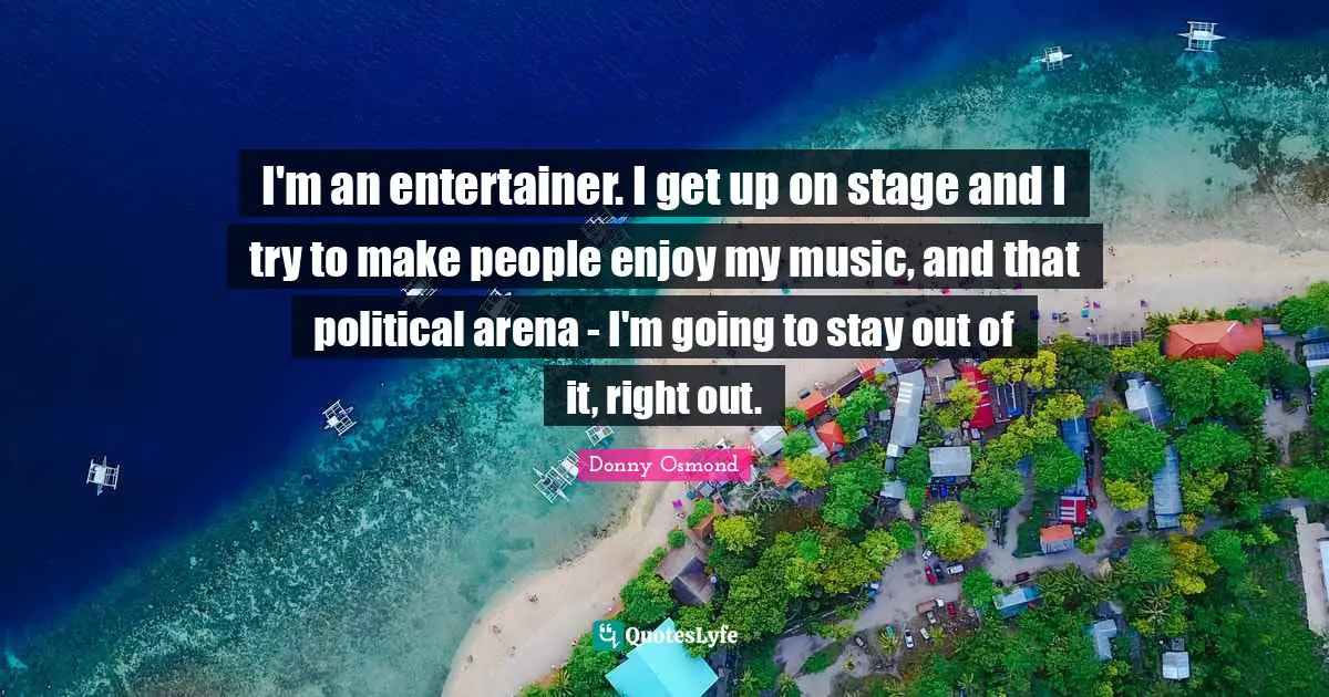 I'm an entertainer. I get up on stage and I try to make people enjoy my music, and that political arena - I'm going to stay out of it, right out.