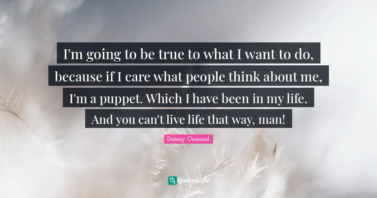 I'm going to be true to what I want to do, because if I care what people think about me, I'm a puppet. Which I have been in my life. And you can't live life that way, man!
