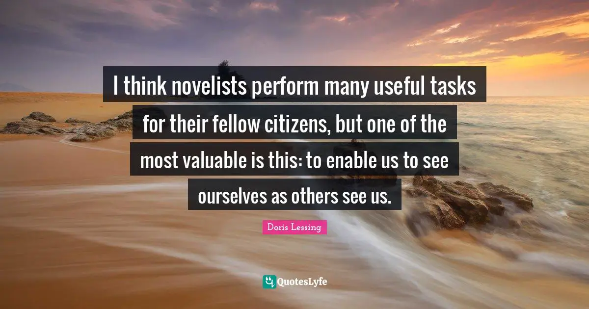 I think novelists perform many useful tasks for their fellow citizens, but one of the most valuable is this: to enable us to see ourselves as others see us.