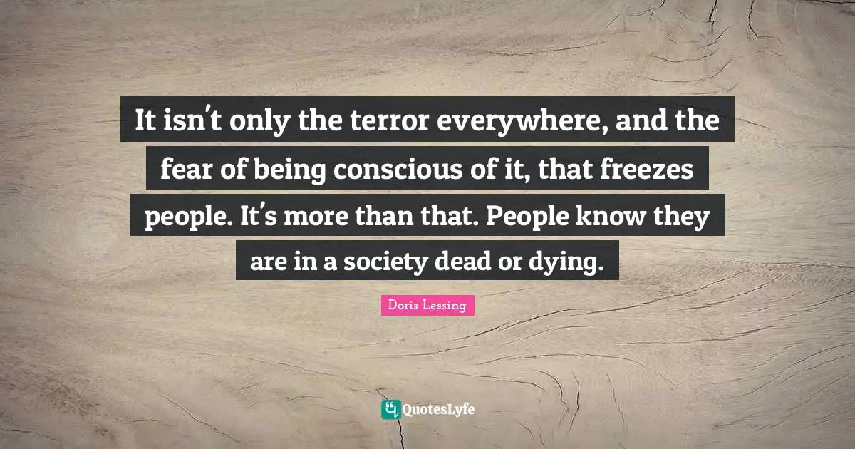 It isn't only the terror everywhere, and the fear of being conscious of it, that freezes people. It's more than that. People know they are in a society dead or dying.