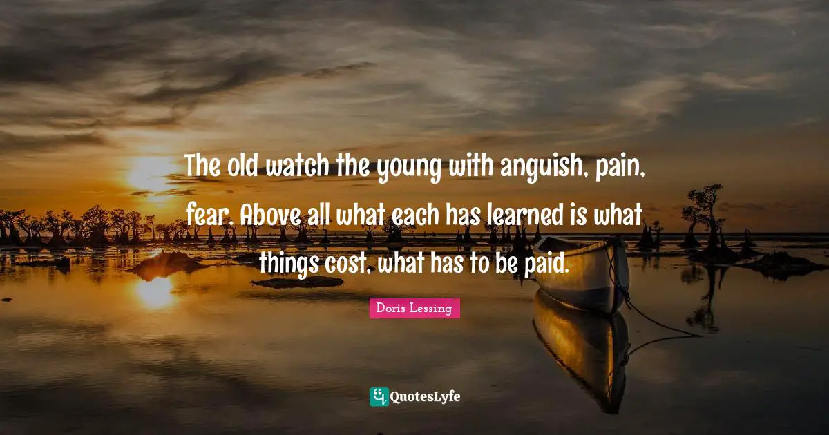 The old watch the young with anguish, pain, fear. Above all what each has learned is what things cost, what has to be paid.