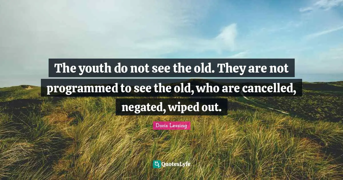 The youth do not see the old. They are not programmed to see the old, who are cancelled, negated, wiped out.