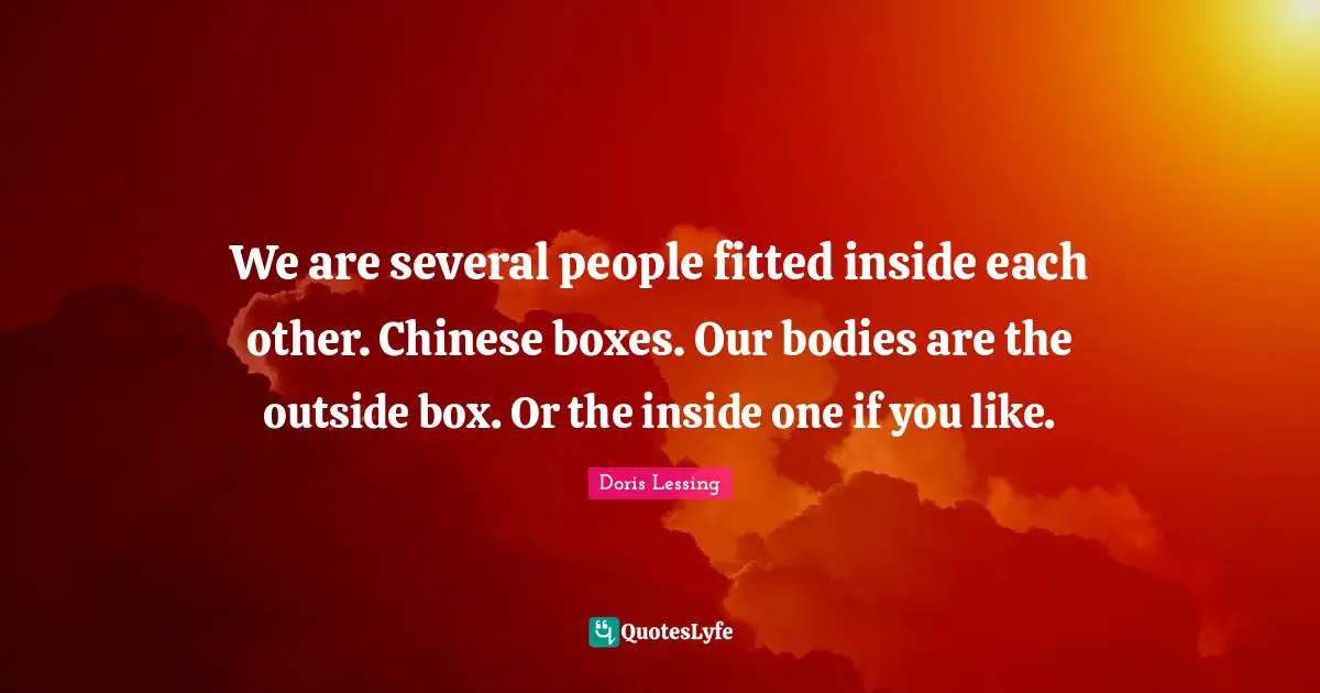 We are several people fitted inside each other. Chinese boxes. Our bodies are the outside box. Or the inside one if you like.