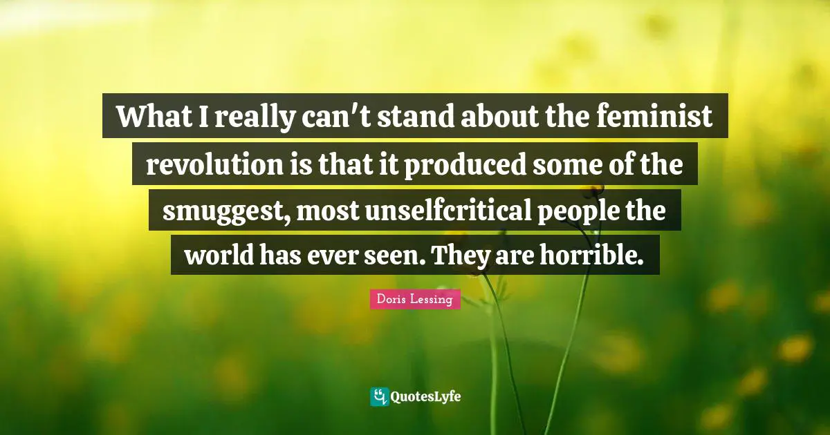 What I really can't stand about the feminist revolution is that it produced some of the smuggest, most unselfcritical people the world has ever seen. They are horrible.