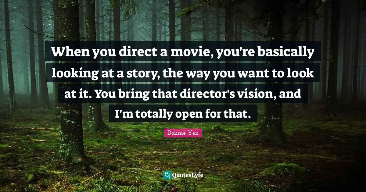 When you direct a movie, you're basically looking at a story, the way you want to look at it. You bring that director's vision, and I'm totally open for that.