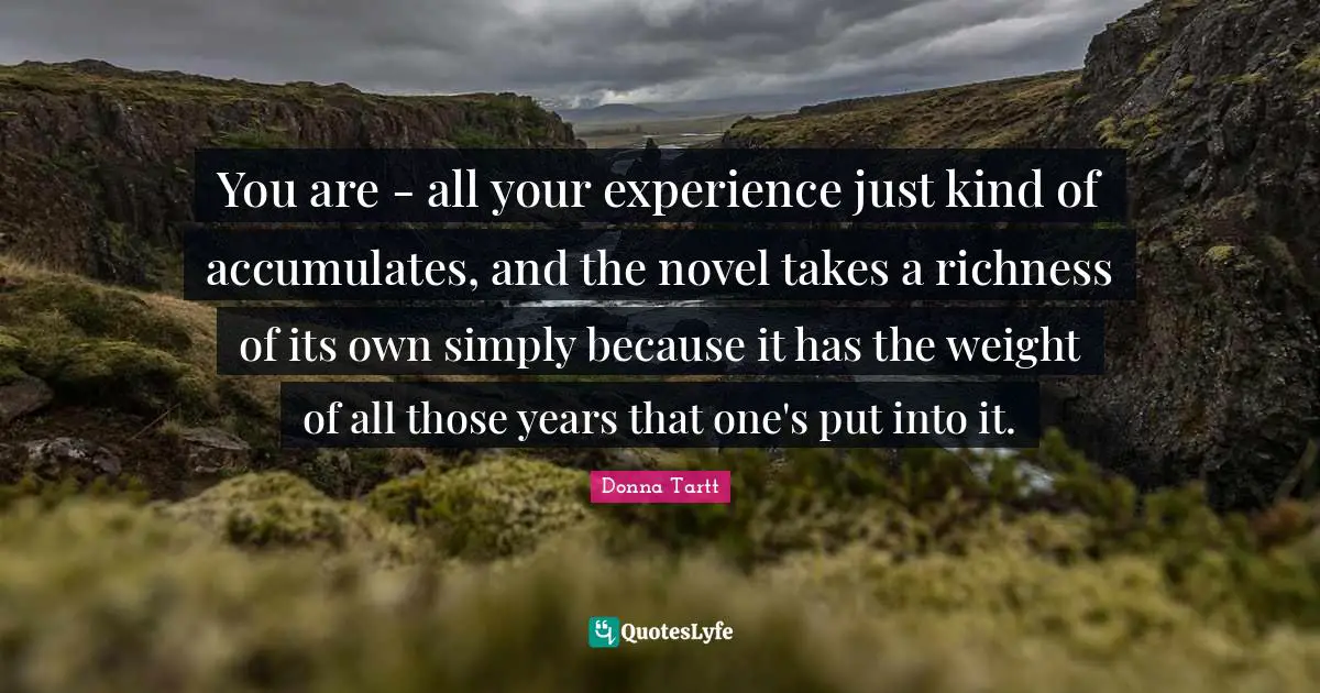 You are - all your experience just kind of accumulates, and the novel takes a richness of its own simply because it has the weight of all those years that one's put into it.