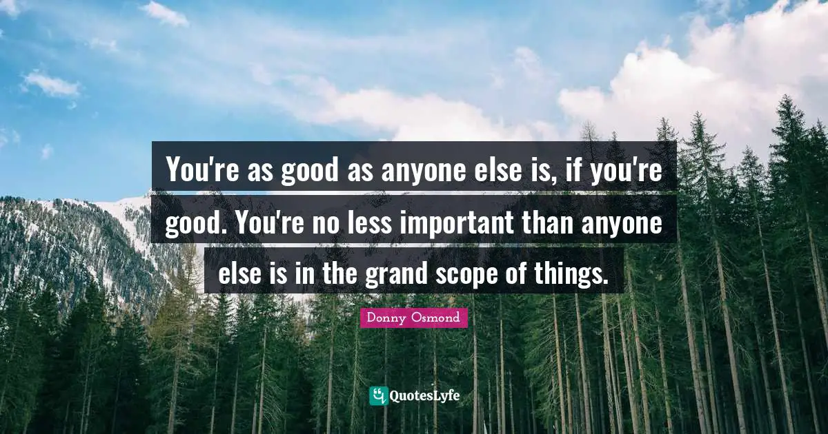 You're as good as anyone else is, if you're good. You're no less important than anyone else is in the grand scope of things.