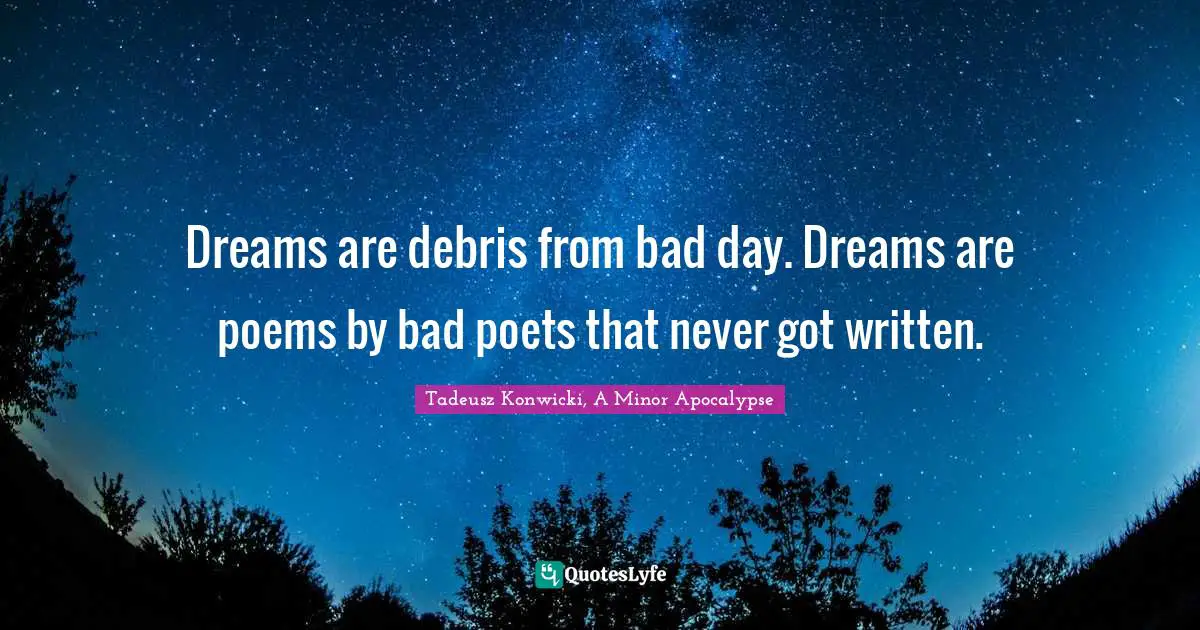 Dreams are debris from bad day. Dreams are poems by bad poets that never got written.