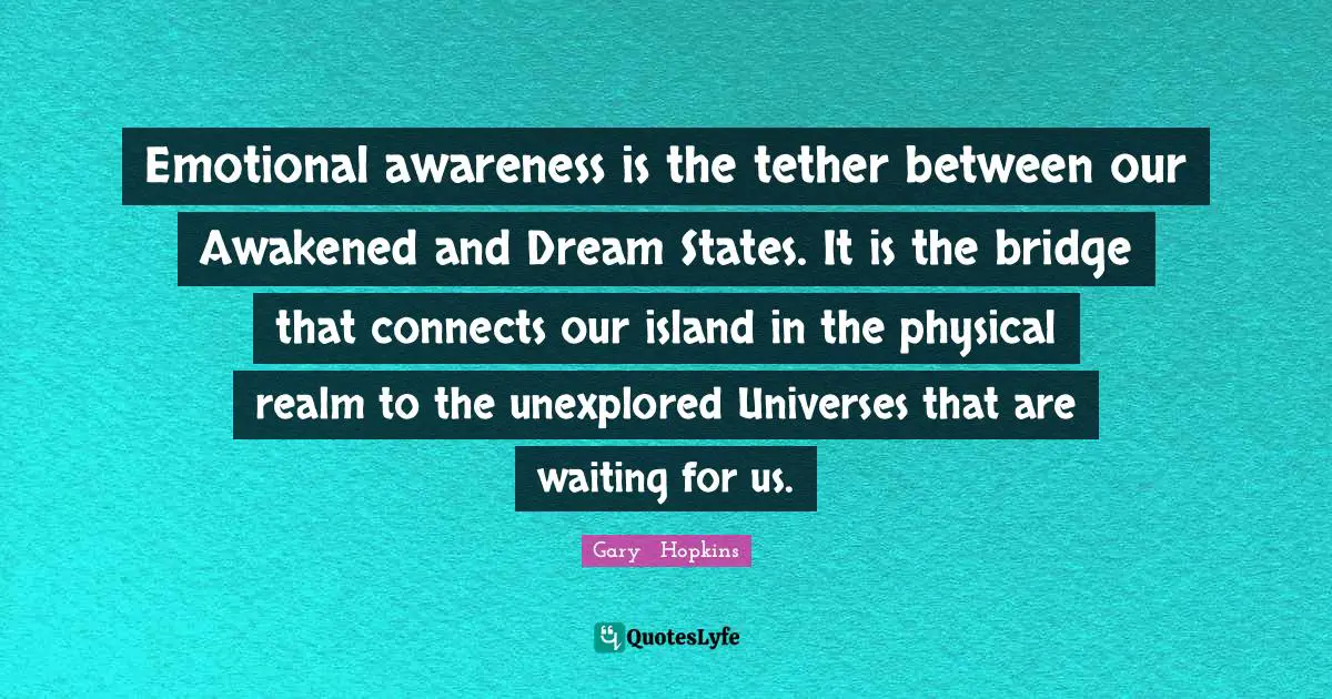Emotional awareness is the tether between our Awakened and Dream States. It is the bridge that connects our island in the physical realm to the unexplored Universes that are waiting for us.
