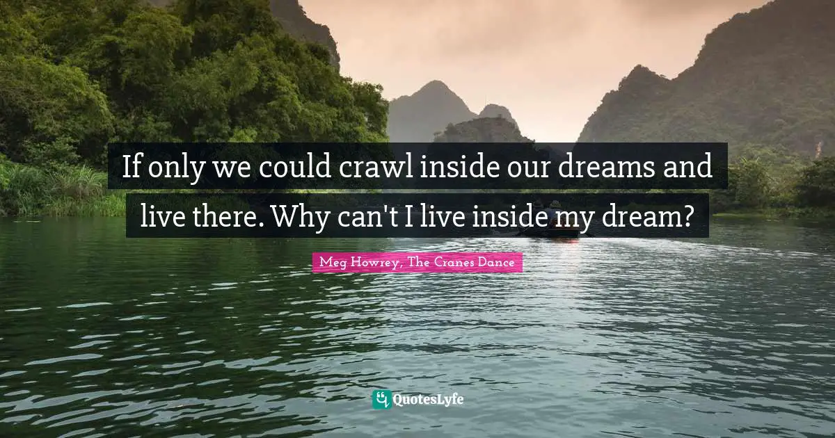 If only we could crawl inside our dreams and live there. Why can't I live inside my dream?