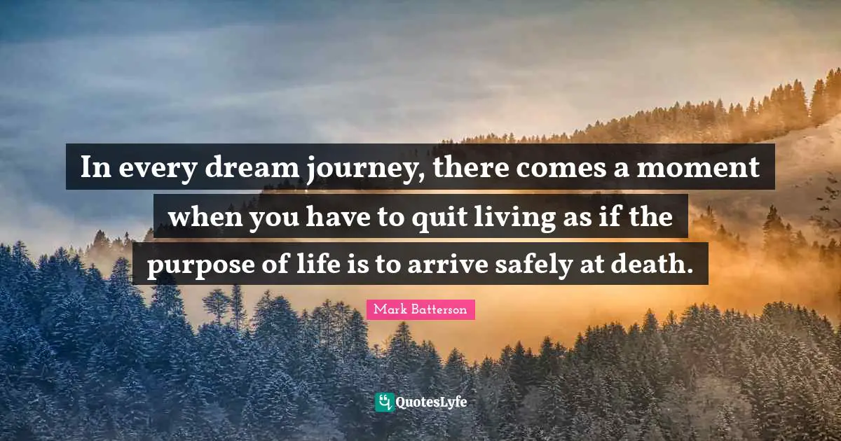 In every dream journey, there comes a moment when you have to quit living as if the purpose of life is to arrive safely at death.