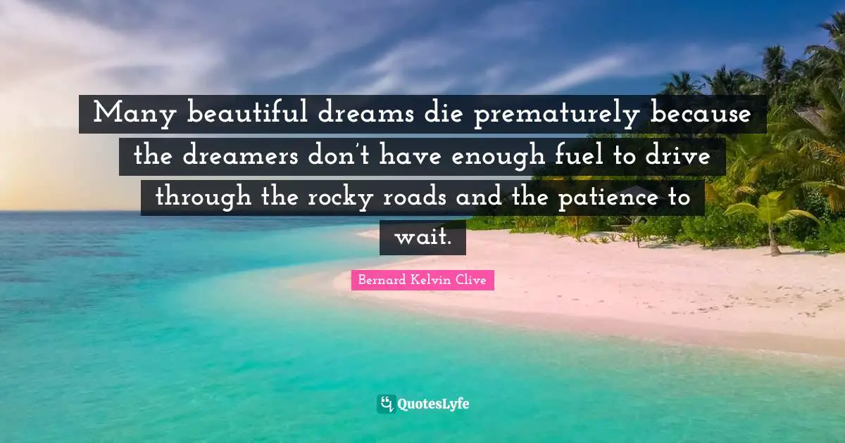 Many beautiful dreams die prematurely because the dreamers don’t have enough fuel to drive through the rocky roads and the patience to wait.