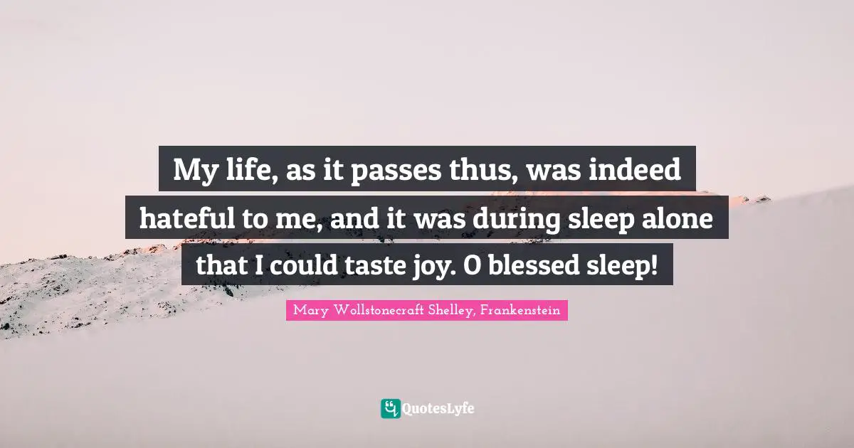 My life, as it passes thus, was indeed hateful to me, and it was during sleep alone that I could taste joy. O blessed sleep!